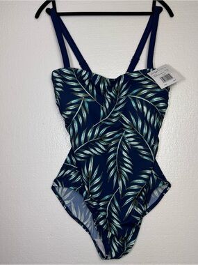 Calypso Cove Navy Tropical Leaf One Piece Swimsuit Size 20W NWT